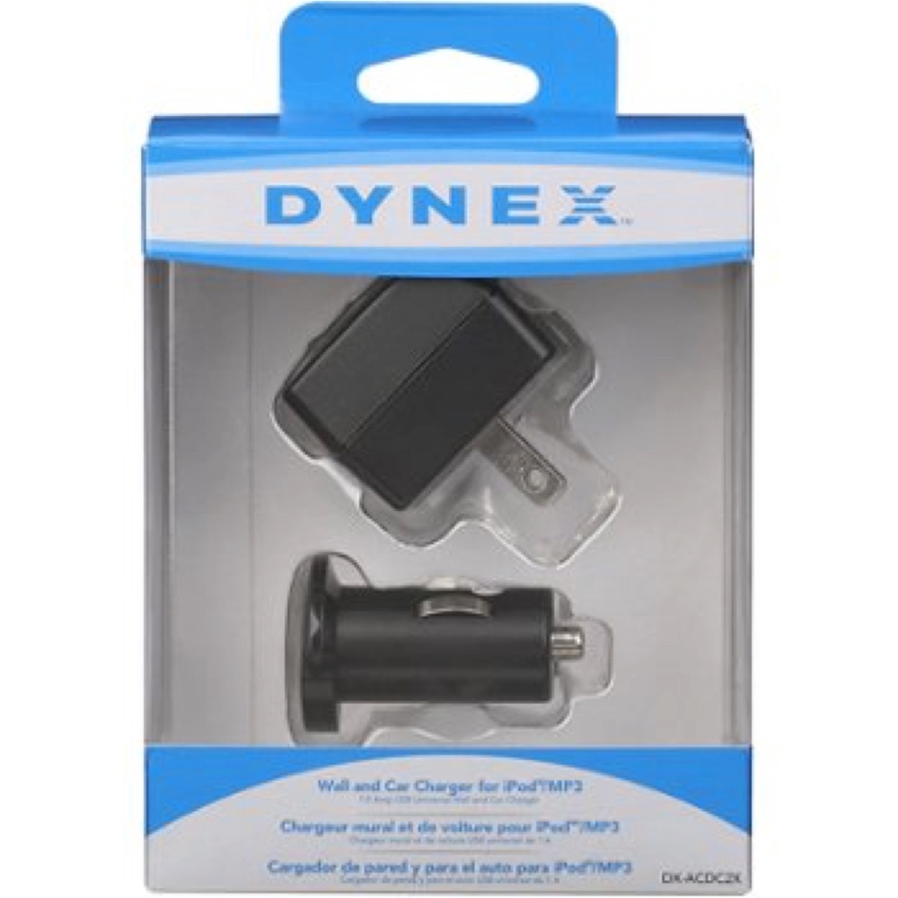 NIB Dynex Black Compact 1.0 Amp USB Wall and Car Charger Bundle Set for iPod/MP3